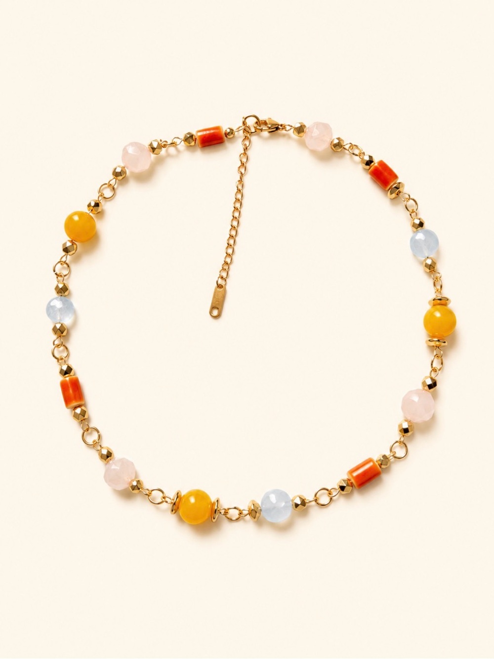 Gold-Tone Beaded Choker Necklace with Yellow, Blue & Pink Accents